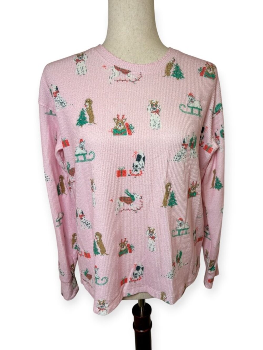 P.J. Salvage Pink Peace and Pawlidays Dog Thermal Pajama Top Christmas Small